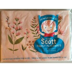 VTG NEW 1960 Scott Pink Paper Textured Placemats Package 24 Floral SEALED Pkg